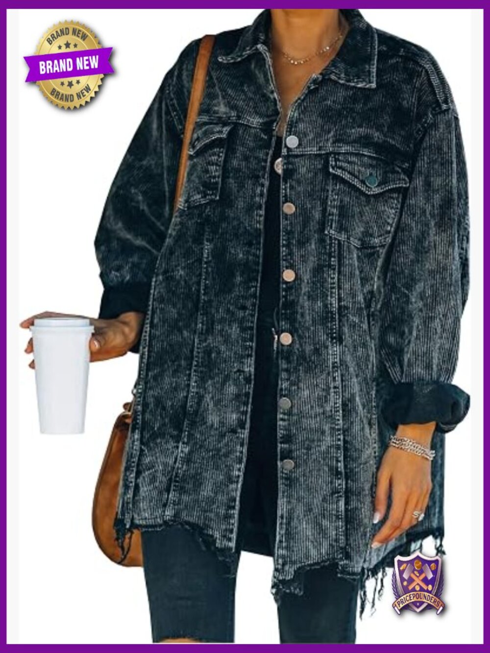 Oversized Corduroy Button Down Shirt Jacket Coat Retro Washed Shacket